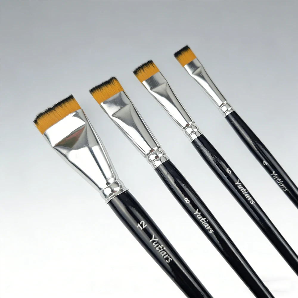 Yutiars 4-teiliges Set Professionelles Lack- und Ölmalerei-Werkzeug - Großer Pinsel Kurzhaariger Nylonpinsel Kunst Kleiner Flachpinsel Materialien – Detail 4