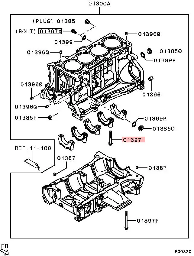 Outlander ASX LANCER EVOX 4B10/11/12 4J10/11/12 BOLT,CYLINDER BLOCK 10X76 MN163822 GENUINE