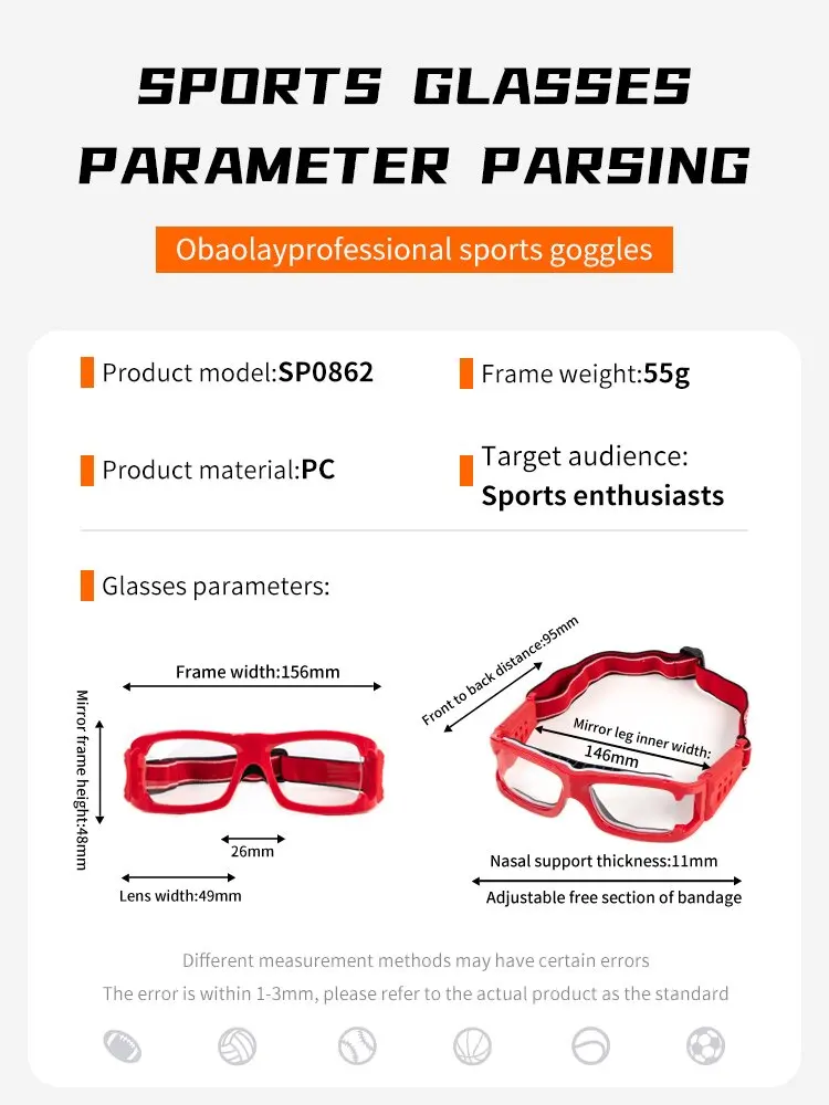 Professional Football Sports Glasses Protection Eyes Basketball Goggles Prescription Lenses Myopia Eyewear Hyperopia Teenagers.