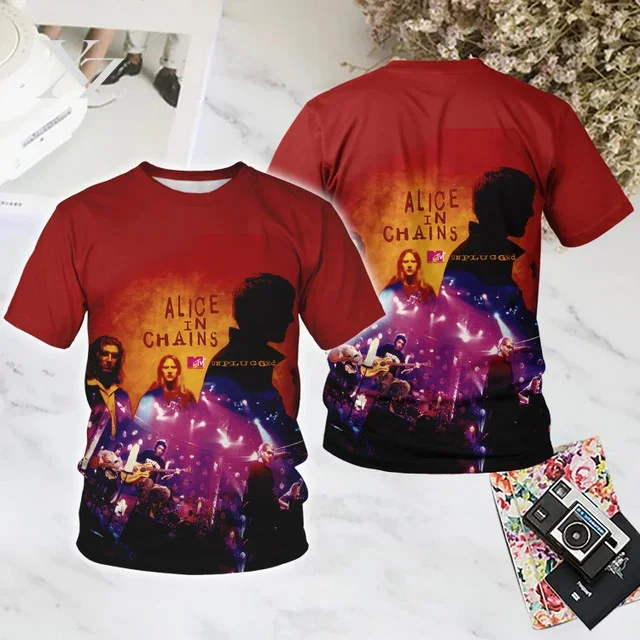 Hot Sale Alice In Chains 3D Print T-shirt – Popular Rock Graphic Tee for Men and Women, Summer Hip Hop Trend Short Sleeve Top,