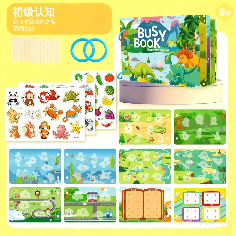 Busy Book for Toddlers Ages 2-6 Quiet Book Preschool Learning Activity Reusable Sticker & Velcro Matching Montessori Fine Mot