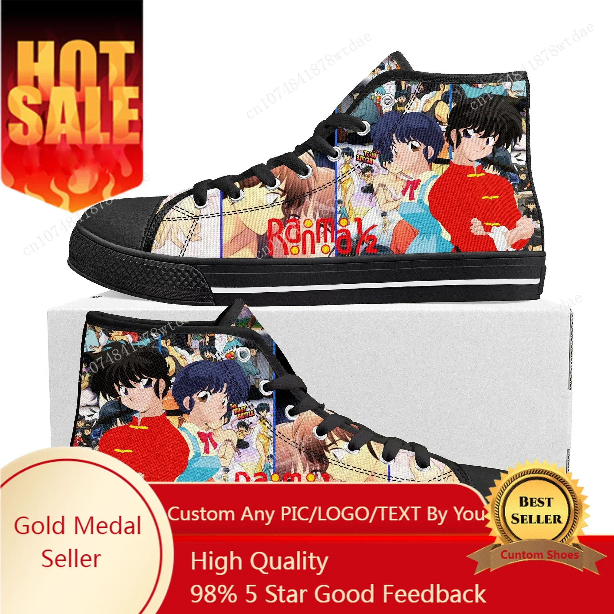 

Ranma 1/2 High Top Sneakers Mens Womens Teenager Tendo Akane High Quality Canvas Sneaker Anime Cartoon Casual Custom Made Shoes