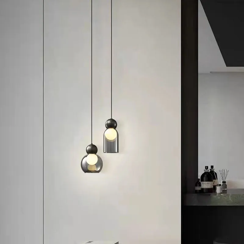 Modern Gray Clear Glass Pendant Lights Brass Bedroom Bedside Dining Room Bar Hanging Lamp E27 Bulb Wire Adjustable Drop Shipping