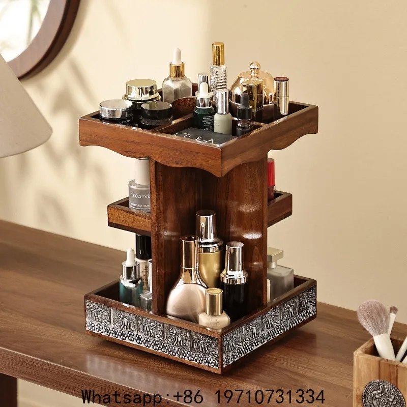 Premium Cosmetics Storage Box Wooden Rotating Skin Care Products Perfume Dresser Shelf Jewelry