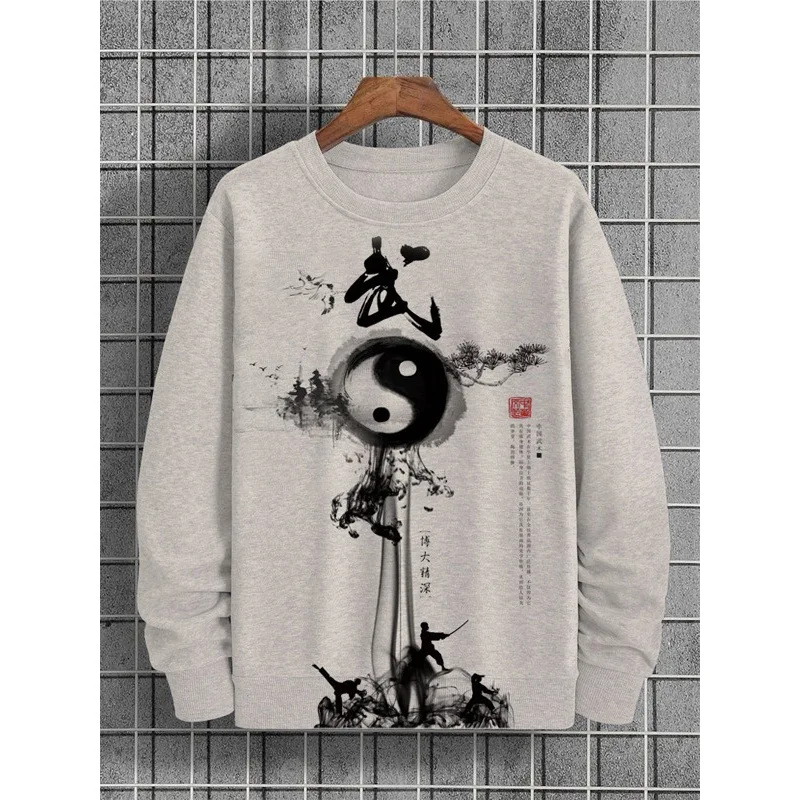 3d Ink Painting Graphic Long Sleeve Printed T-Shirts Chinese Style Oversized Sweatshirt For Men Pullover Autumn Streetwear Tops