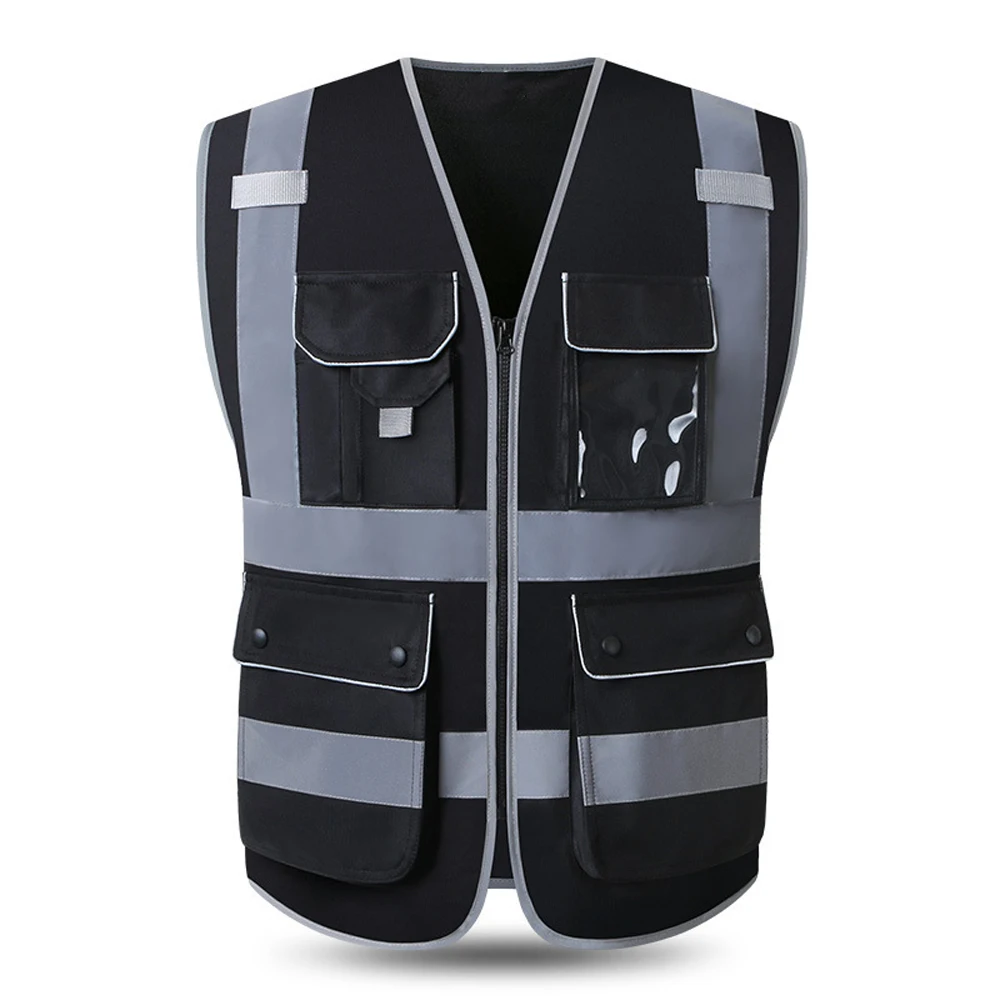 Gilet di sicurezza riflettente ad alta visibilità per uomo donna gilet da lavoro protezione di sicurezza colore nero vestiti Hi Viz