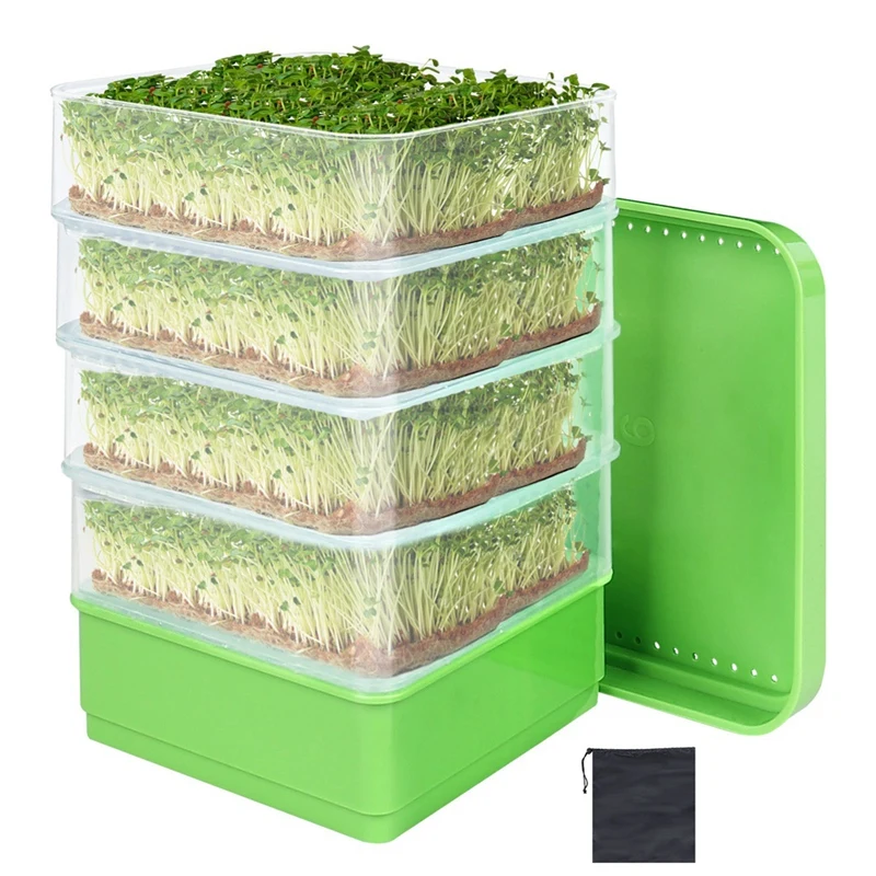 

Bean Seed Germination Kit, Micro-Green Plant Growing Tray, Drain Tray, Four-Tier Stackable Sprout Growing Kit Easy To Use