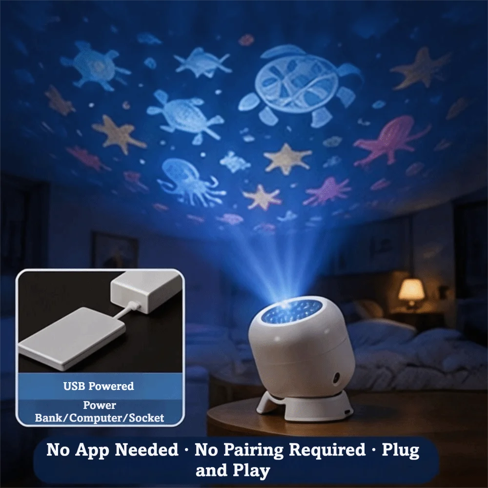 360 Degree Rotating Dreamy Ocean Projector Flexible Neck Ocean World Ocean Projection Night Light Dynamic Projector Ocean-Themed