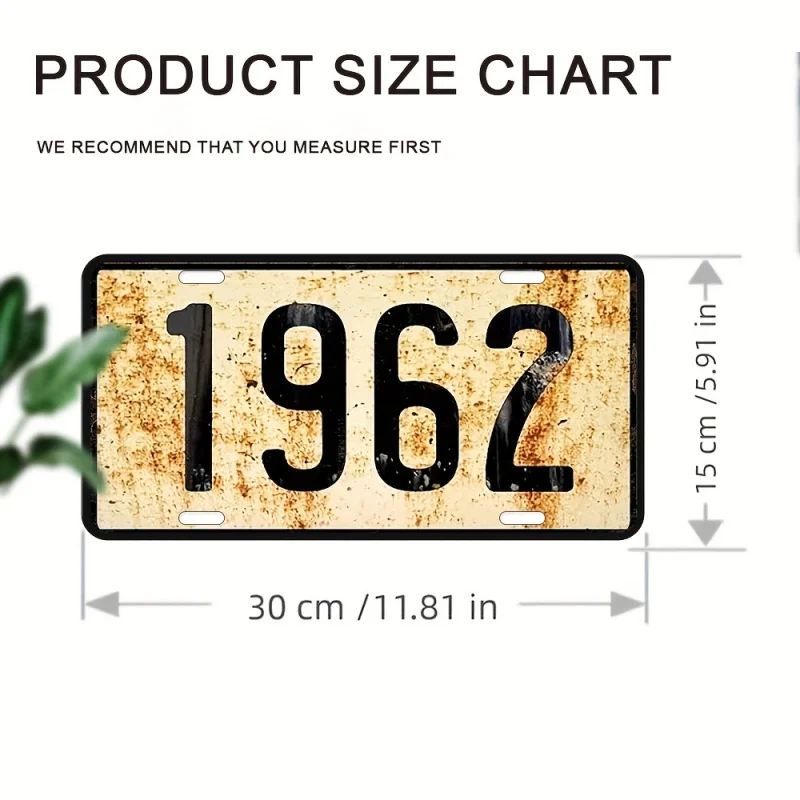 HD Aluminum Print, Vintage 1962 Distressed Rusty License Plate Style Wall Art, High Definition Bend-Resistant Metal Sign, Retro