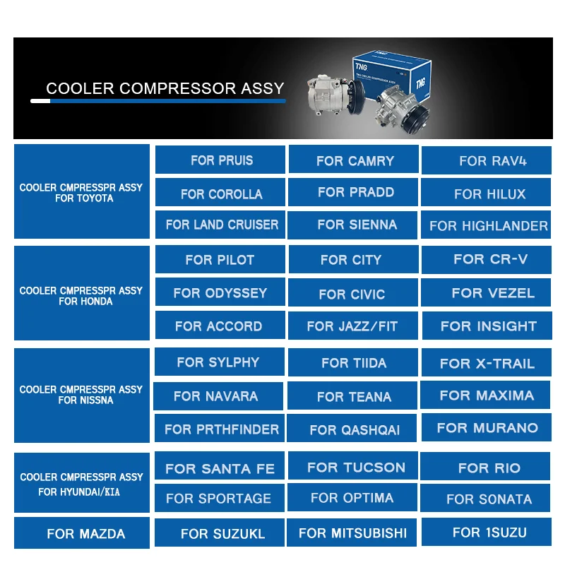 TNG Factory Air Condition Car Ac Compressor Air Compressors for NISSAN TIIDA SUNNY X-TRAIL PATROL INFINITI NAVARA FRONTIER JUKE