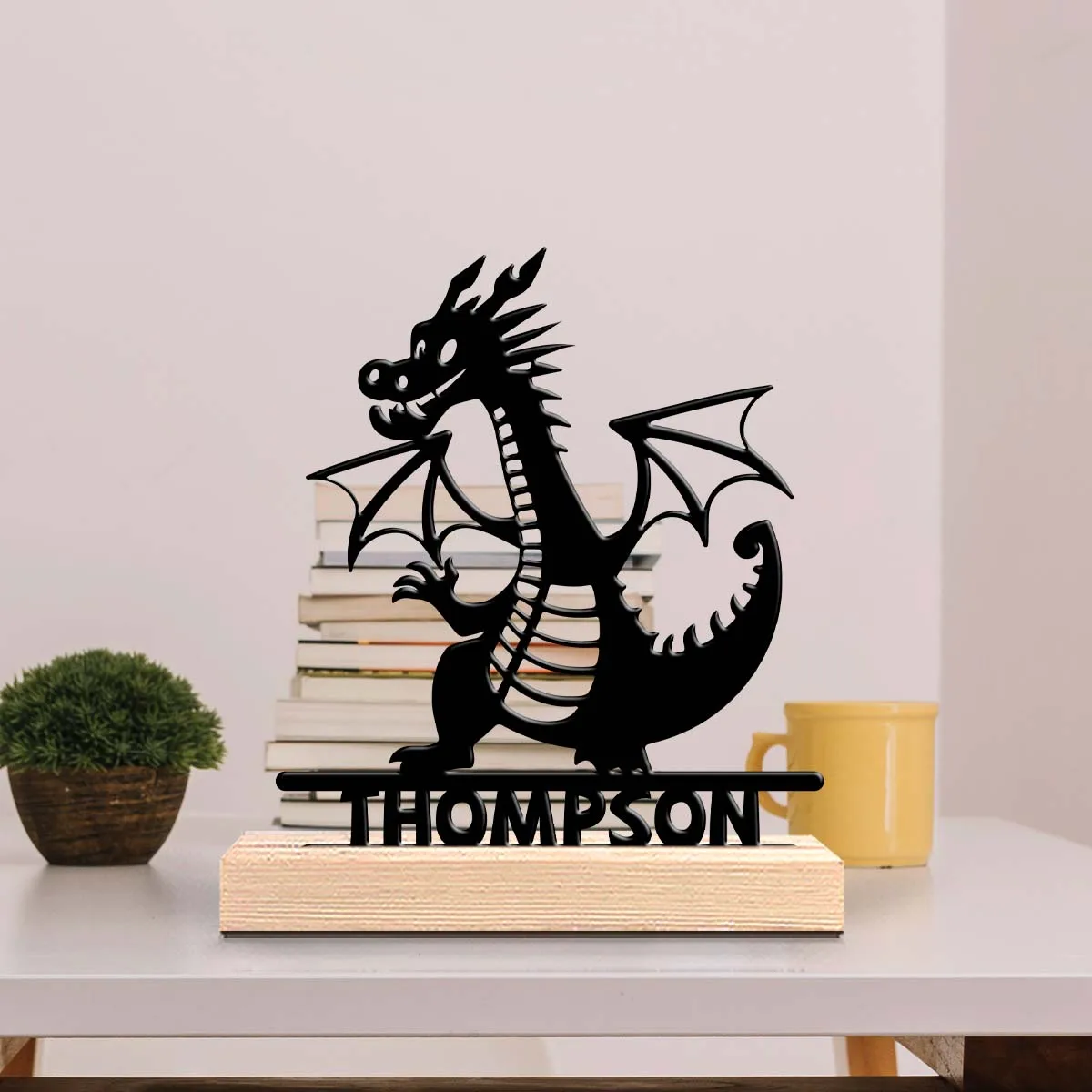 1pc Unique Personalized Metal Statue Ornaments Customizable Content With Wooden Base Modern Rural Home Desktop Decorations