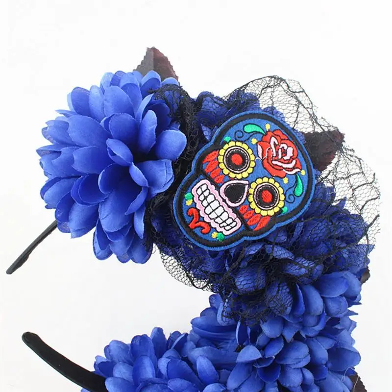 Womens Mexican Simulated Flower Crown Headband Day Of The Dead Halloween Festive Headpiece Colorful Fake Flowet Party Hair Hoop