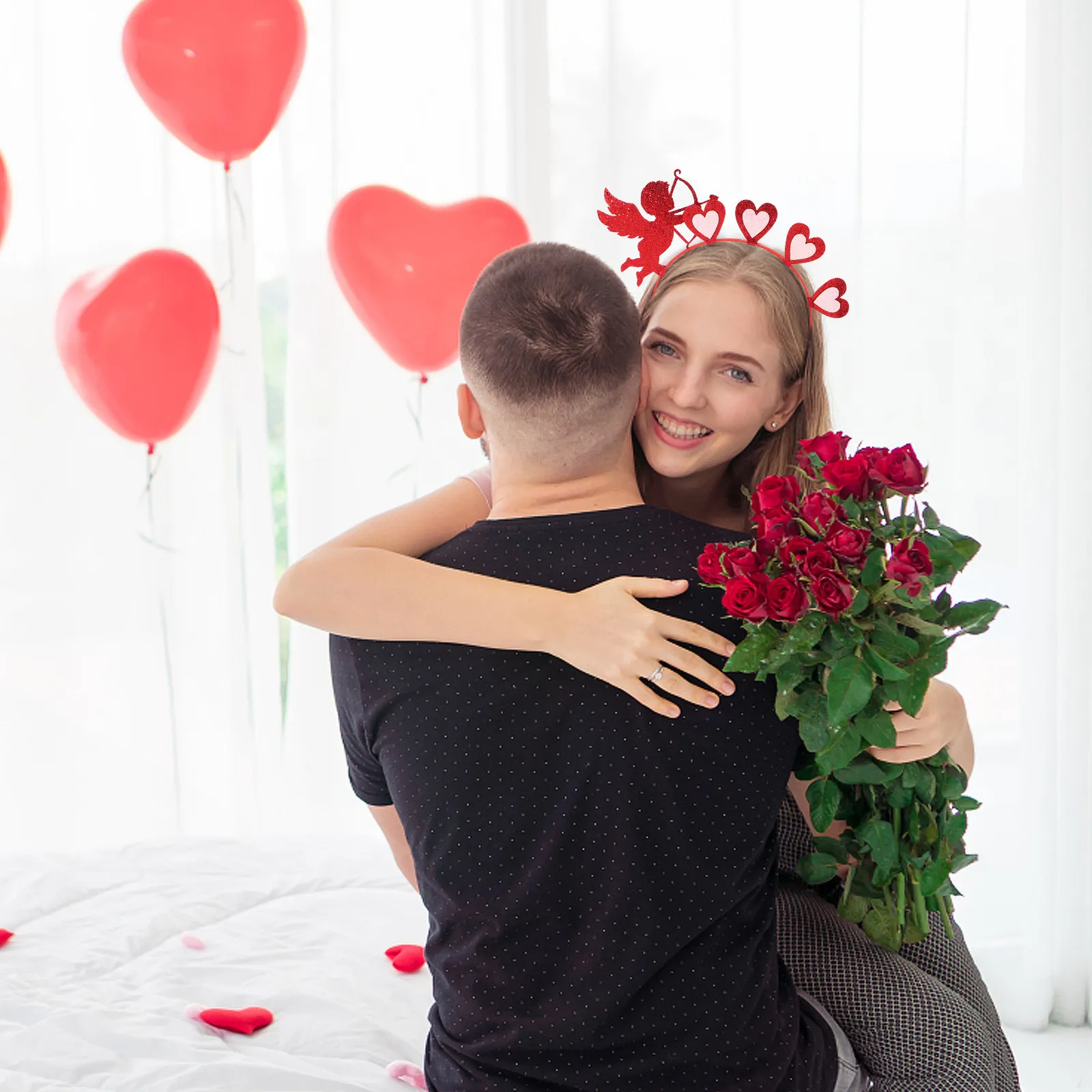 

2Pcs Heart Headband Red Imitation Felt Romantic Party Photo Booth Prop Valentines Day Accessories Heart Headband