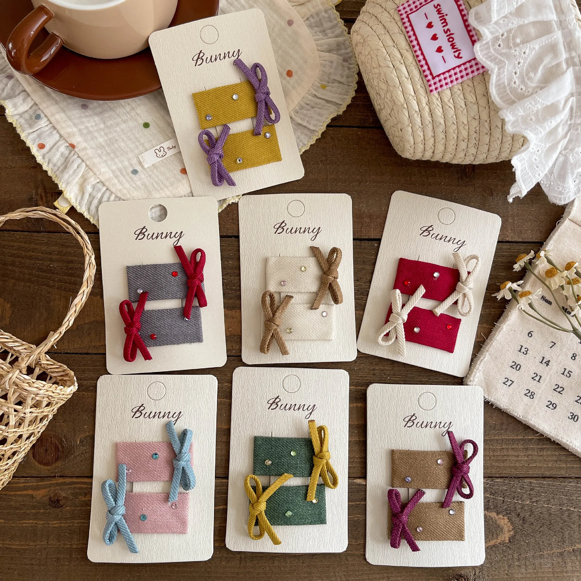 2pcs Baby Bows Hair Clips for Girls Snap Clip Children Hair Accessories Kids Side Toddler Bobby Clip Fabric Diamond Hairclips - Image 2