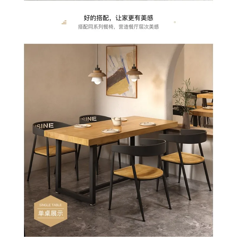 Solid wood wrought iron staff table and chair set rectangular fast food restaurant dining table and chair combination restaurant