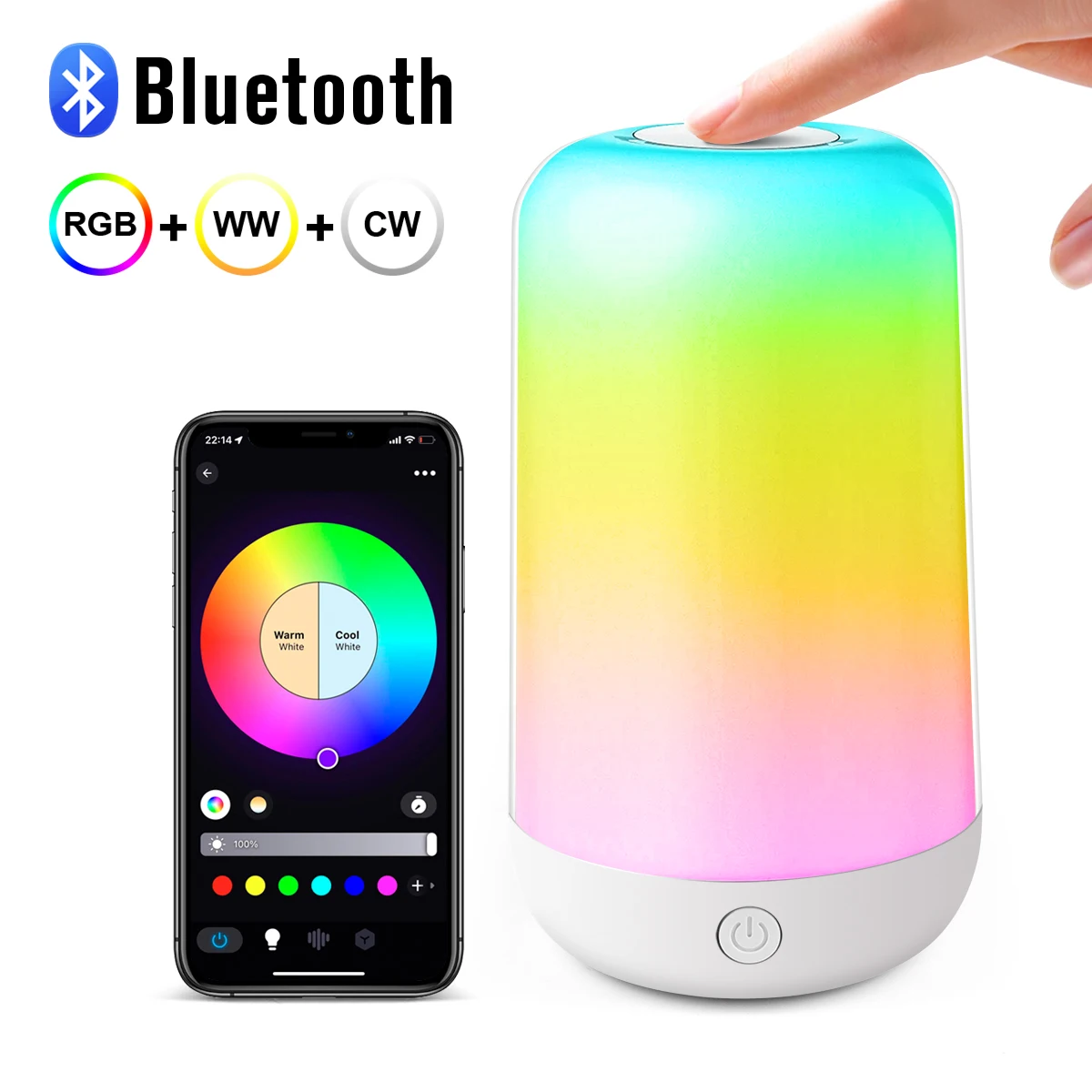 Bluetooth Smart Touch Bedside Table Lamp Dimmable RGB LED Night Light USB Rechargeable kids Desk Lamp Room Outdoor Camping Decor