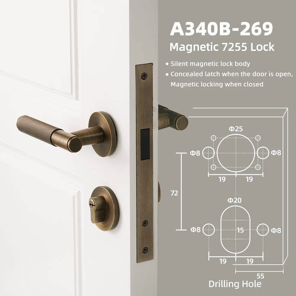 DOOROOM Nieuwe Messing Gekartelde Deurslot Handvat Set Privacy Dummy Zwart Goud Interieur Slaapkamer Badkamer Dubbele Houten Deurhendel Binnen
