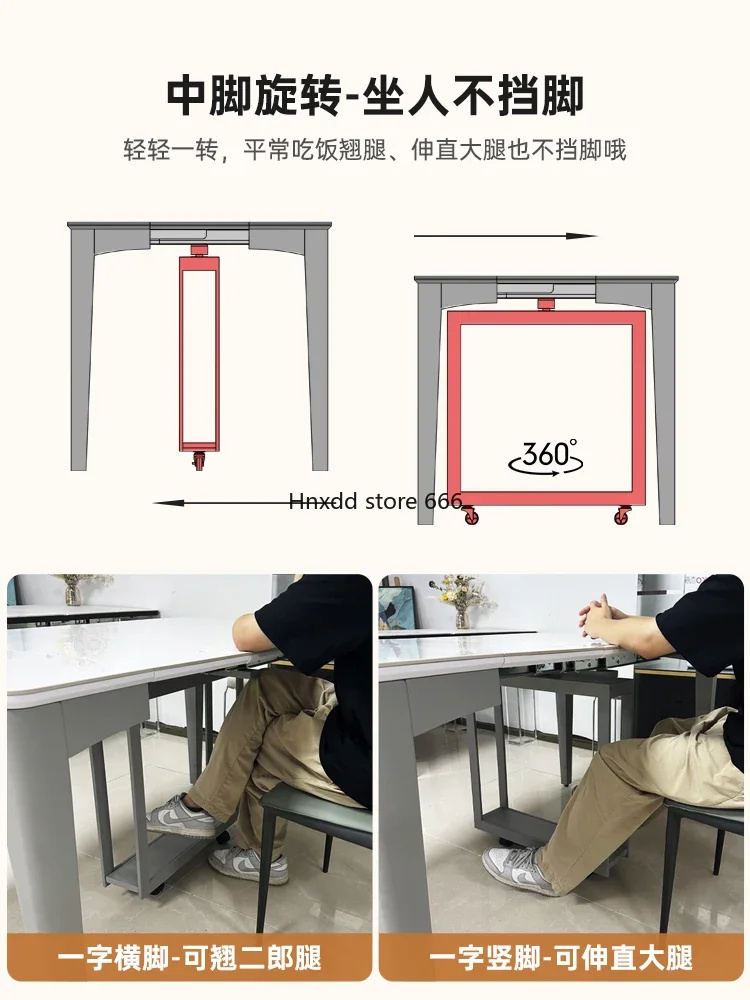 Retractable household small apartment dining table modern simple light luxury rock slab image 6