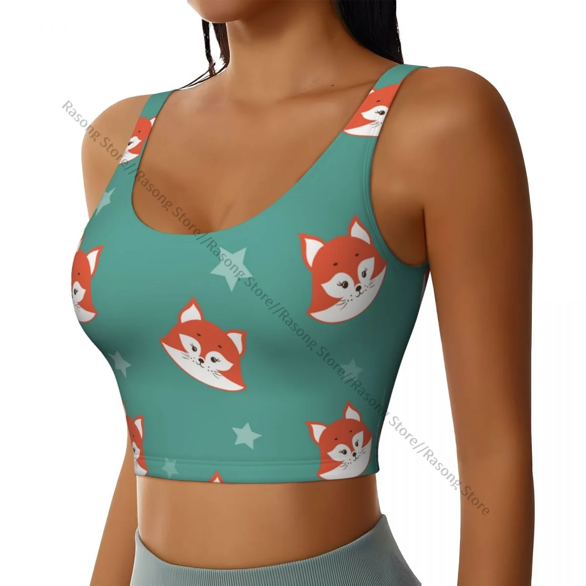 Women Sexy Sports Vest Cute Fox Heads And Stars Female Streetwear Sport Lingerie Tee Crop Top