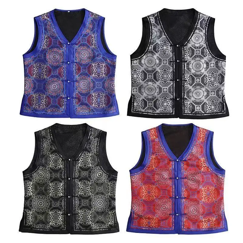 

Classic Mongolian Tops Men's National Style Sleeveless Jacket Carnival Party Stage Performance Suits Vintage Printing Vest Male