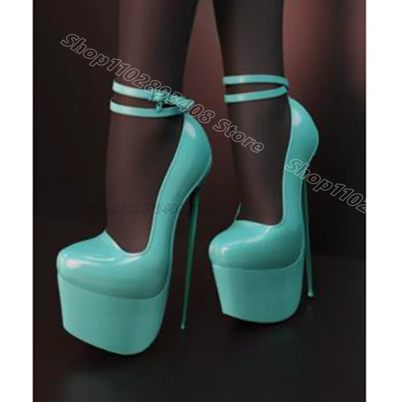 Verde tornozelo fivela plataforma bombas de couro patente festa estilo britânico nova moda sólida concisa sexy bombas zapatos para mujere