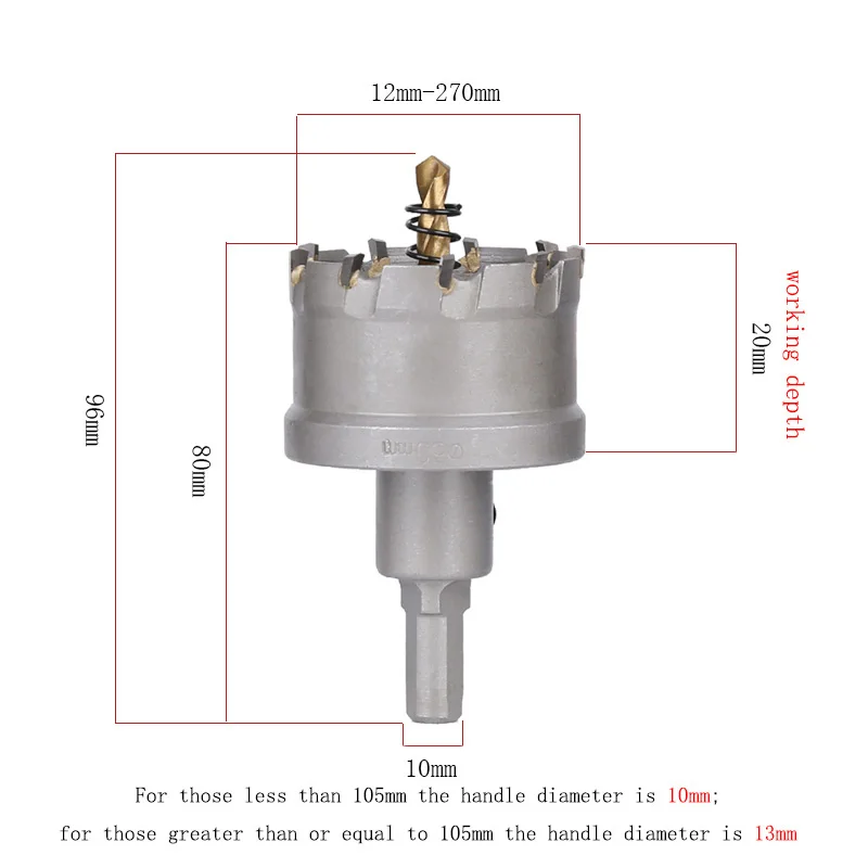 Sierra de agujero TCT de 12-270mm, punta de carburo de tungsteno, broca para placa de hierro de acero inoxidable, cortador metalúrgico, herramientas