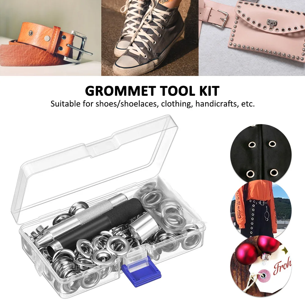 100Sets Grommet Tool Kit Grommet Setting Tool 1/2In Grommets Eyelets with Installation Tools & Storage Case for Curtain Clothing