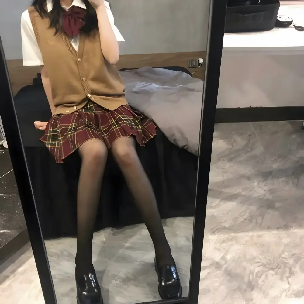 Casual JK ถักผ้าฝ้าย V คอเสื้อกั๊กคริสต์มาสกระโปรงลายสก๊อตญี่ปุ่นชุดนักเรียนอะนิเมะคอสเพลย์เครื่องแต่งกายผู้หญิงใหม่ปี