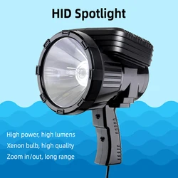 High Power Spotlight 1000W Strong Flashlight Telescopic Zoomable Hunting Spotlight HID Searchlight 12v Camping Portable Light