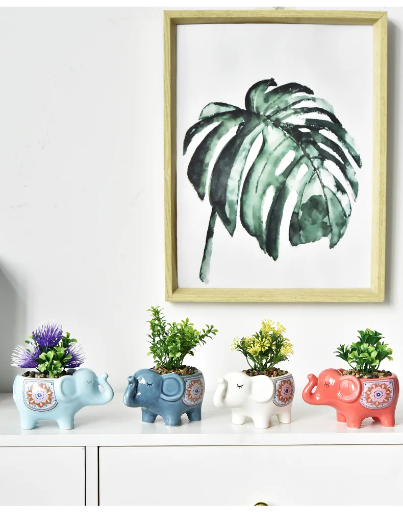 Originalität Cartoon Tier Blumentöpfe Desktop Keramik Sukkulenten Blumentopf Elefant Ornament Hause Dekoration für Garten Liefert – Detail 8