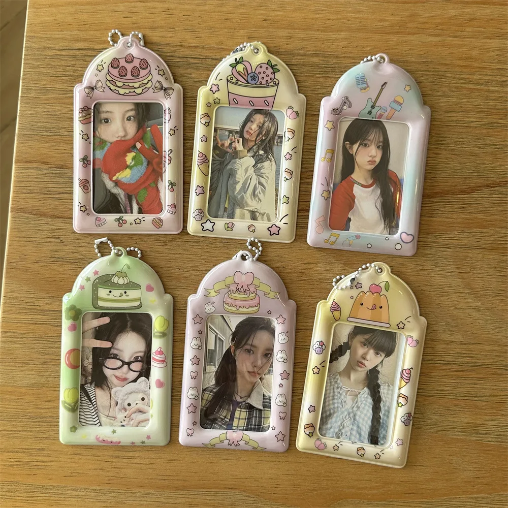 

Ins Style Pink Strawberry Cake Guitar 3 Inch Photocard Holder Polaroid Idol Card Case with Charm Campus ID Card Display Pendant
