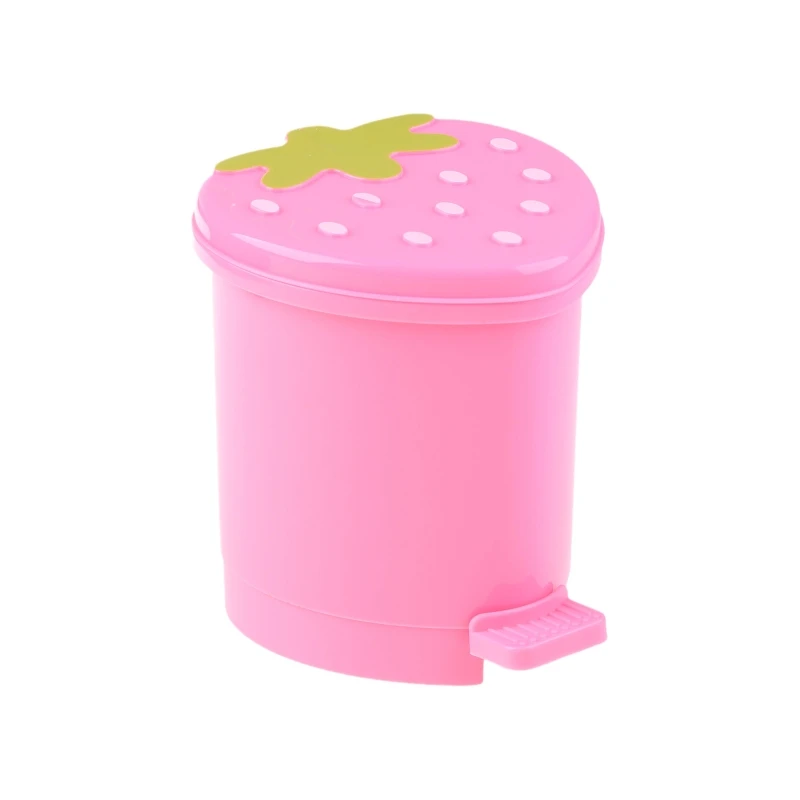 Mini Strawberry Trash Can with Lid Cartoon Cute Tabletop Organzier Holder