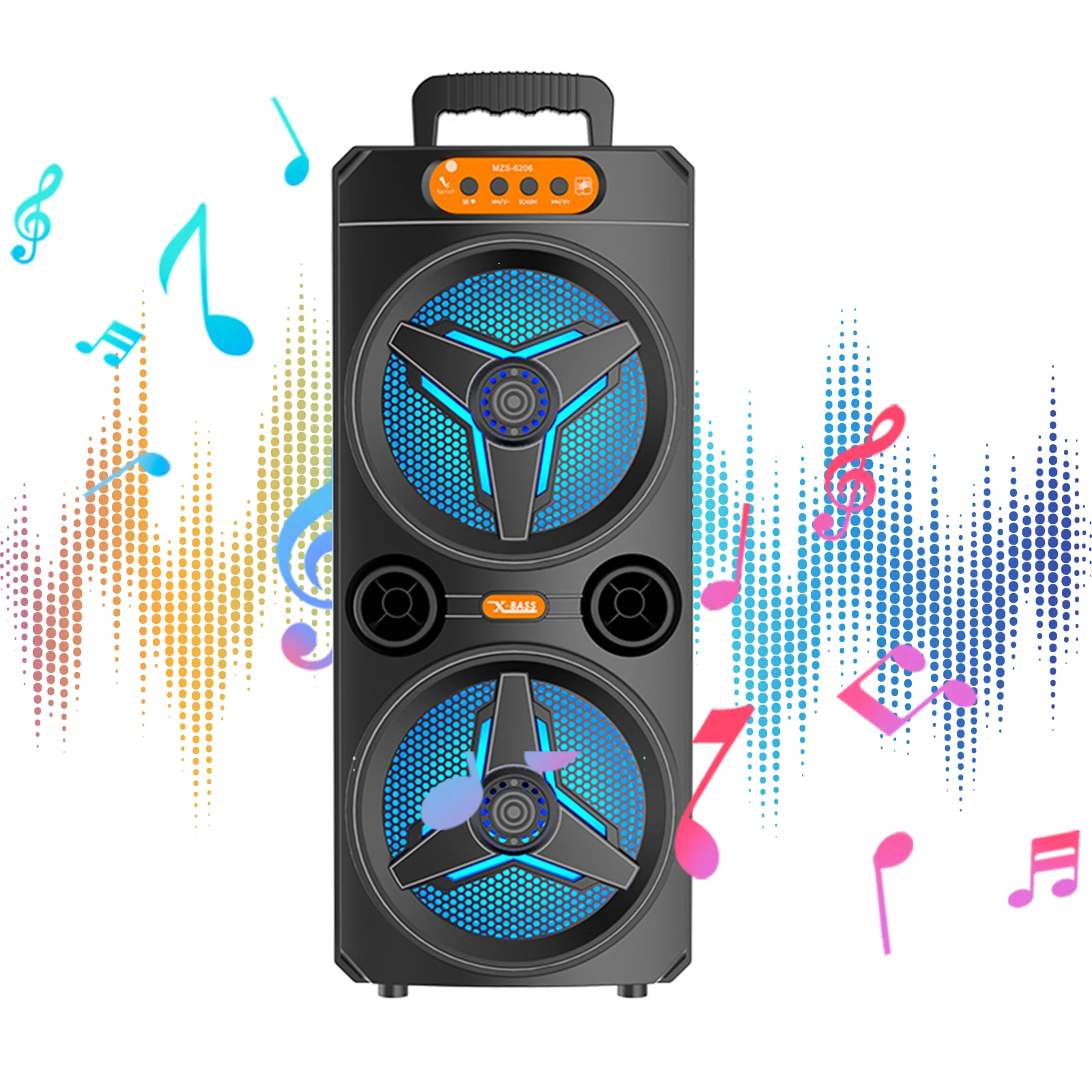 Caixa de Som Bluetooth com Microfone Sem Fio, Alto-falante para Uso Externo, Suporte TWS/AUX/USB/Cartão TF/Rádio FM para Festas, Acampamentos e Quintal