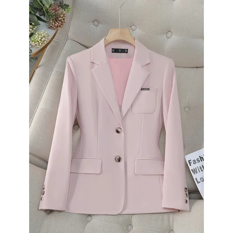 Blazer de manga larga para mujer, traje Formal de oficina, chaqueta de trabajo de negocios, color caqui y albaricoque, color rosa