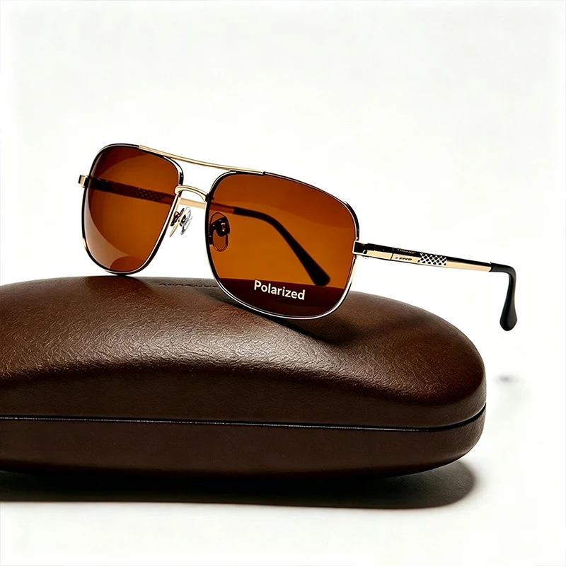 Modische klassische quadratische polarisierte Sonnenbrille für Männer und Frauen, Markendesign, Vintage-Stil, zum Fahren, Angeln, Metall-Sonnenbrille, männliche Brillen