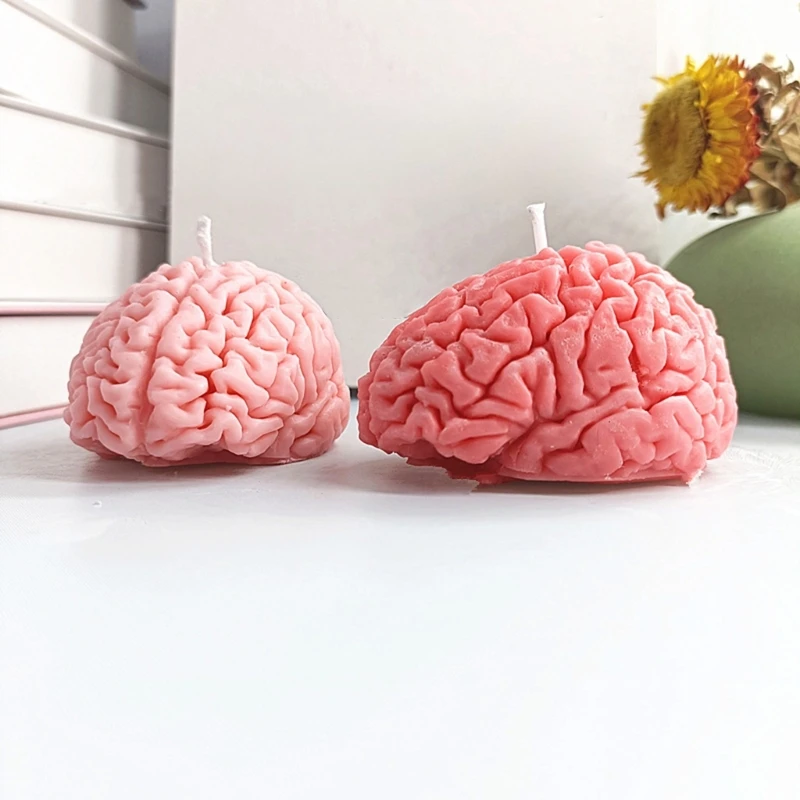 3D Brain Candle Resin Mold Artificial Brain Shape Aromatherapy Candle Silicone Mould DIY Craft Cookie Fondant Soap-Decor B03E