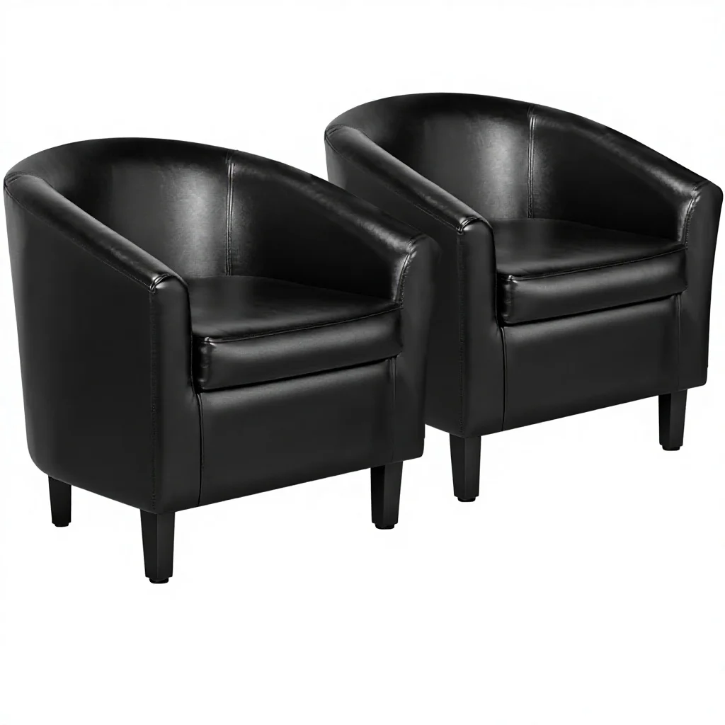 Leather Soft Padded Seat Home Furniture Living Room Bedroom Waiting & Reading Rooms Home Office Black