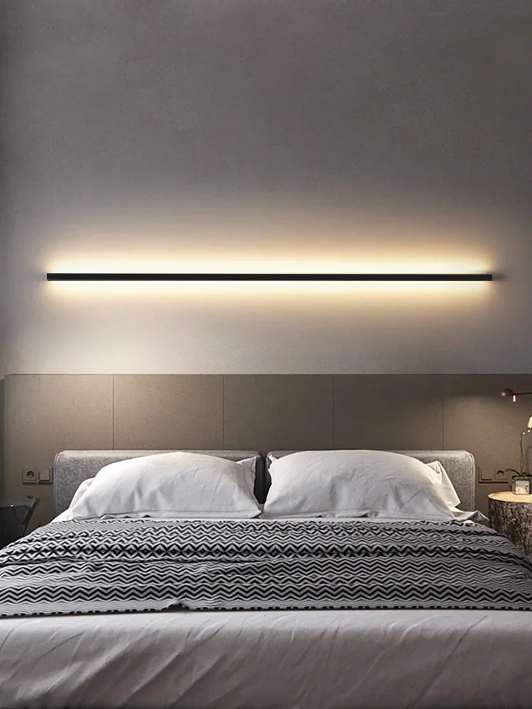 

Nordic Led Wall Lamp Long Strip Black Bedside Lights Living Room Minimalist White Background Wall Light Bedroom Decoration