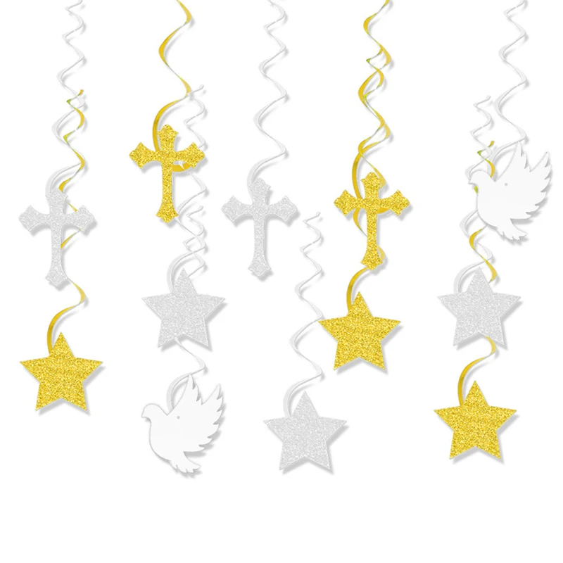 6/12 قطعة التواصل الأول يبارك الله والسلام حمامة ورقة معلقة الدوامات المعمودية ديكور لحفلات الزفاف ديكور استحمام الطفل #1