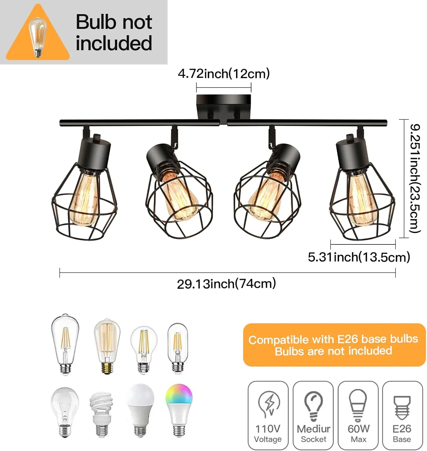 4-Light Modern Track Lighting - Adjustable Black Ceiling Spotlight for Kitchen, Dining Room & Hallway