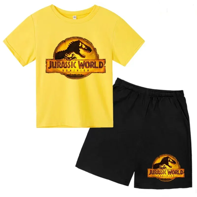 Camiseta infantil de dinossauro, top e shorts, padrão horror 2P, casual esportes ao ar livre, roupas confortáveis, moda, menino, menina, verão