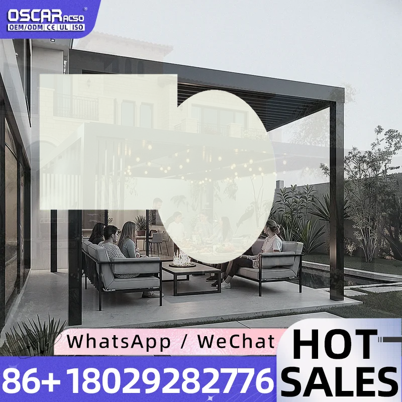 Custom Size Bioclimatic Aluminum Shade Waterproof Electric Automatically Retractable Patio Shelter for Garden Outdoor Backyard p