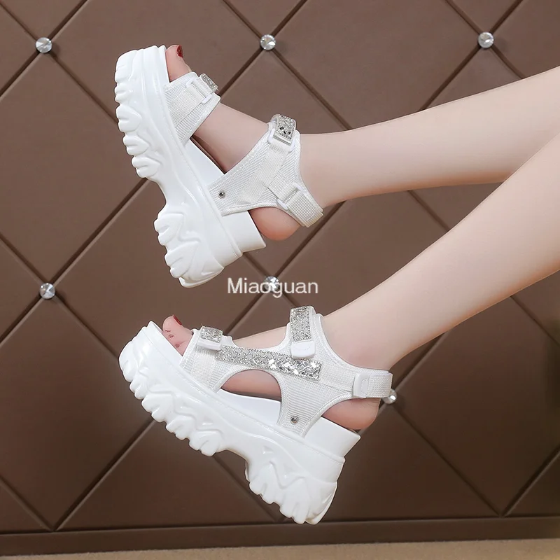 2023 Summer Women\'s Sandals Fashion Open Toe Non-slip Rhinestone Wedge Shoes Walking Outdoor Beach Casual Shoes Platform Sandals