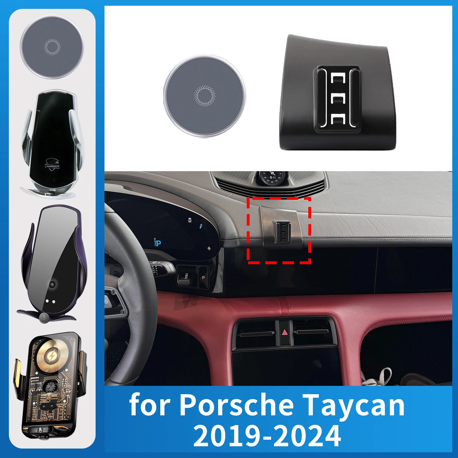 

Fit for Porsche Taycan 2019-2024 Car Phone Holder Screen Fixed Navigation Bracket Base Wireless Charging