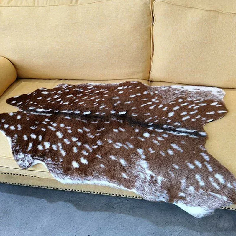 Faux Sika Deer Fur Rugs Imitation Animal Skin Carpet Floor Mat Home Decor Bedroom Bedside Animals Print Mats 110x90cm