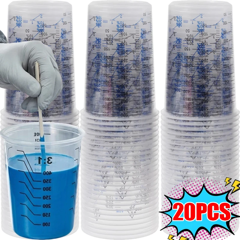 

500ml 600ml 1000ml Disposable Clear Graduated Plastic Measuring Cups Paint Mixing Cups for DIY Paint Mixing Baking Experiments