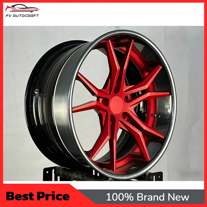 

【2026】Custom 2-Piece Forged Matte Red Spoke Brushed Lip Gloss Black Barrel Sport Wheels 15-24 Inch 5x114.3 5x120 Alloy Tuning Ca