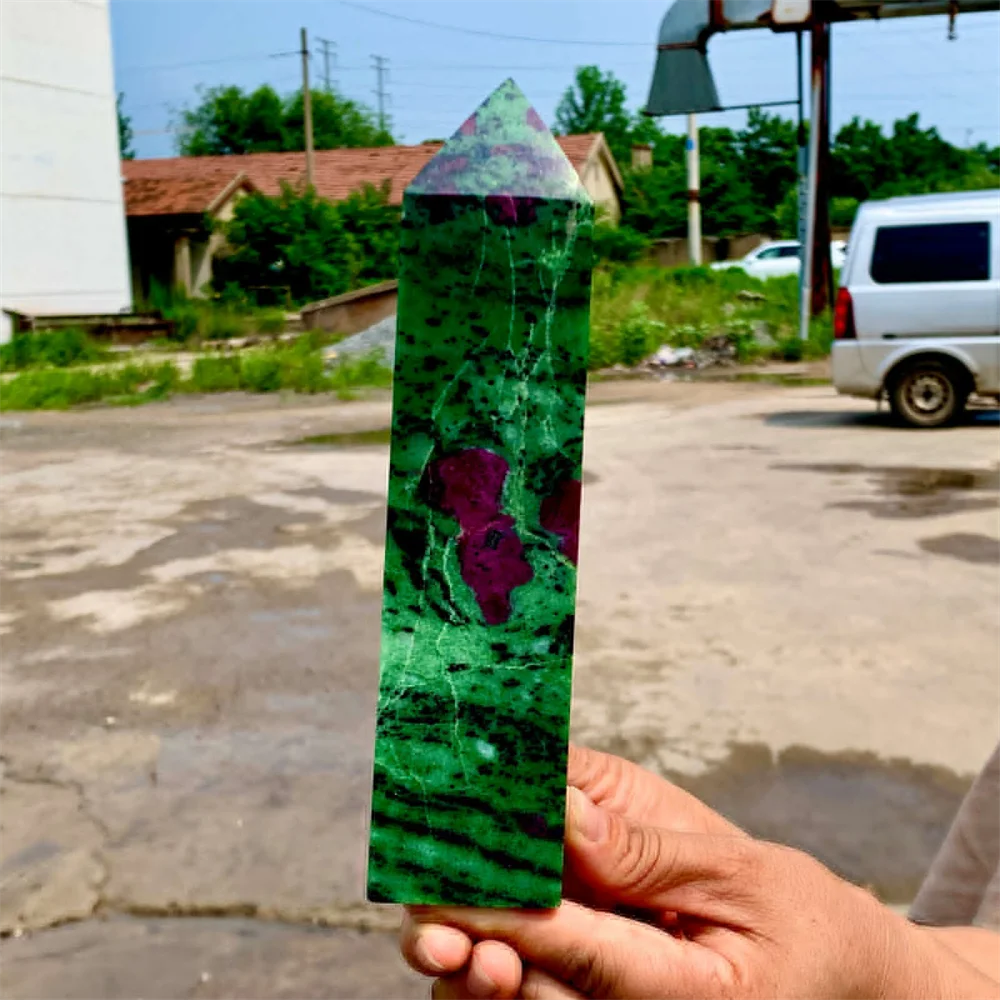 Natural Red And Green Treasure Hexagon Pillar Crystal Mineral Healing Stick Home Decoration Stone Study Decoration