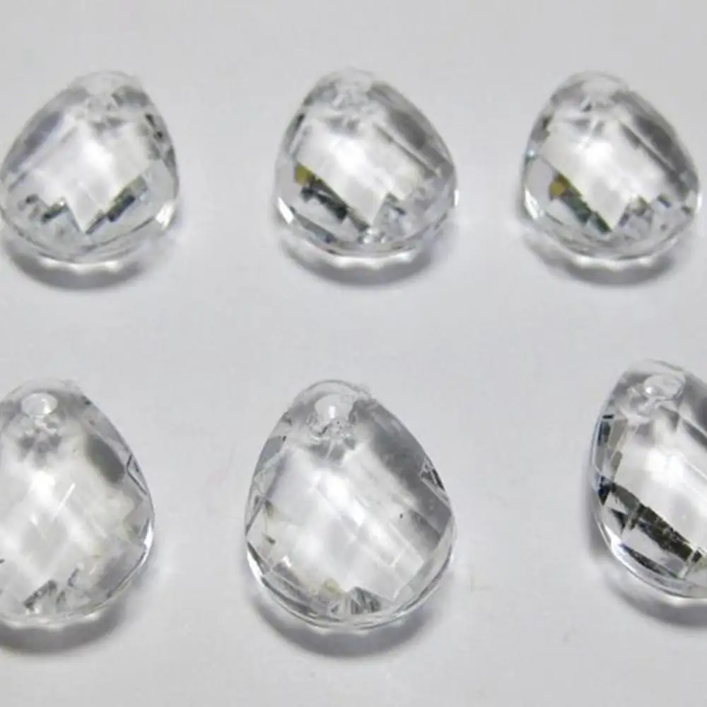 100 Clear Acrylic Faceted TearDrop Charms Pendants Top Drilled 17mm
