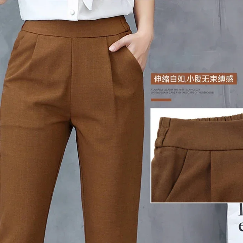 Women\'s High Waist Pants Spring and Summer Thin Stretch Women\'s Loose Trousers Casual Suit Pants Straight Office Ladies Clothes